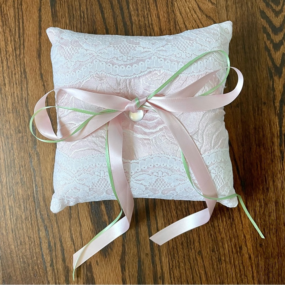 Wedding Bearer Pink Sage Lace and Velour Pillow